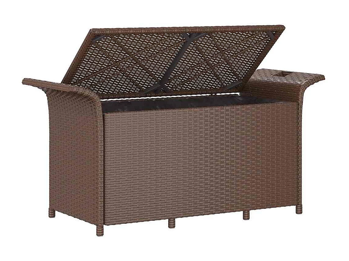 Gartenbank mit Kissen Braun 116x46x57 cm Poly Rattan