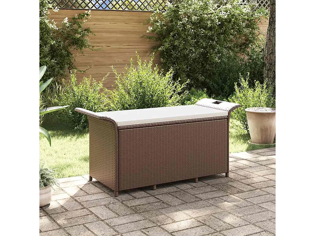 Banc de jardin avec coussin marron 116x46x57 cm résine tressée