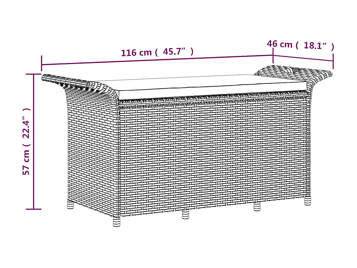 Banc de jardin avec coussin marron 116x46x57 cm résine tressée