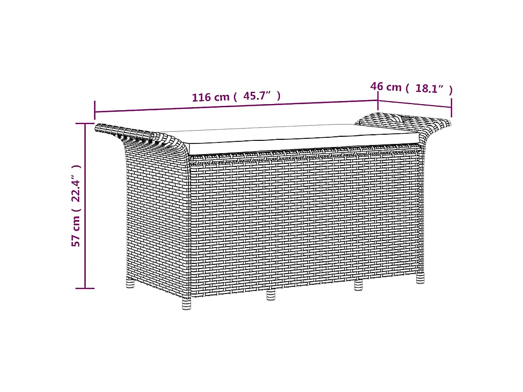 Banc de jardin avec coussin marron 116x46x57 cm résine tressée