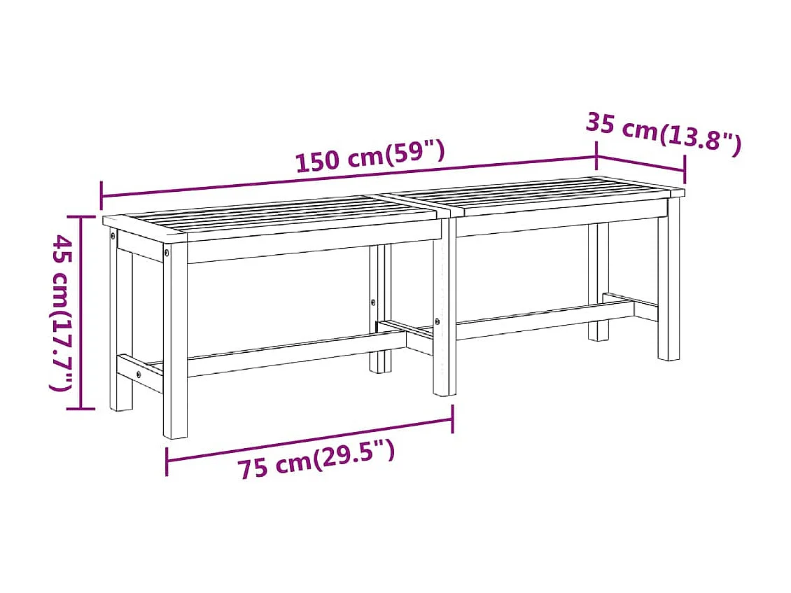 Banc de jardin 150x35x45 cm bois massif d'acacia