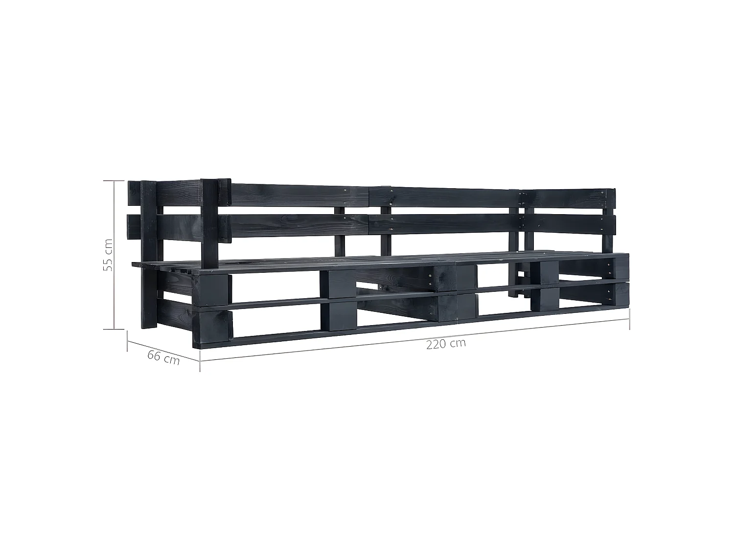 Canapé palette à 2 places de jardin noir bois