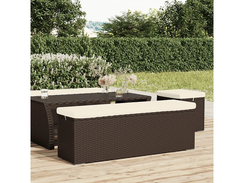 Panca Ottomana con Cuscino Marrone 110x30x40 cm in Polyrattan