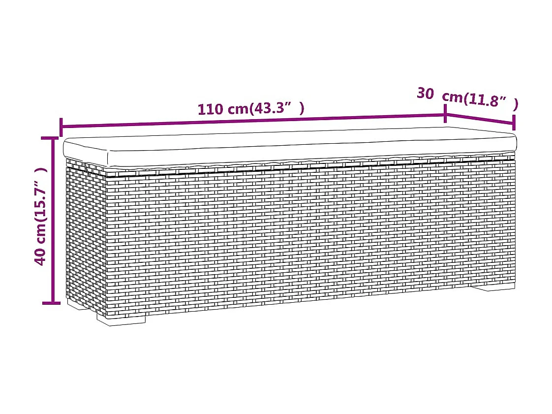 Panca Ottomana con Cuscino Marrone 110x30x40 cm in Polyrattan