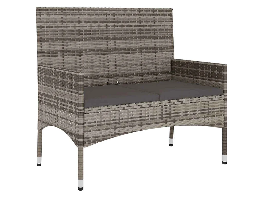 Gartenbank 2-Sitzer mit Kissen Grau Poly Rattan
