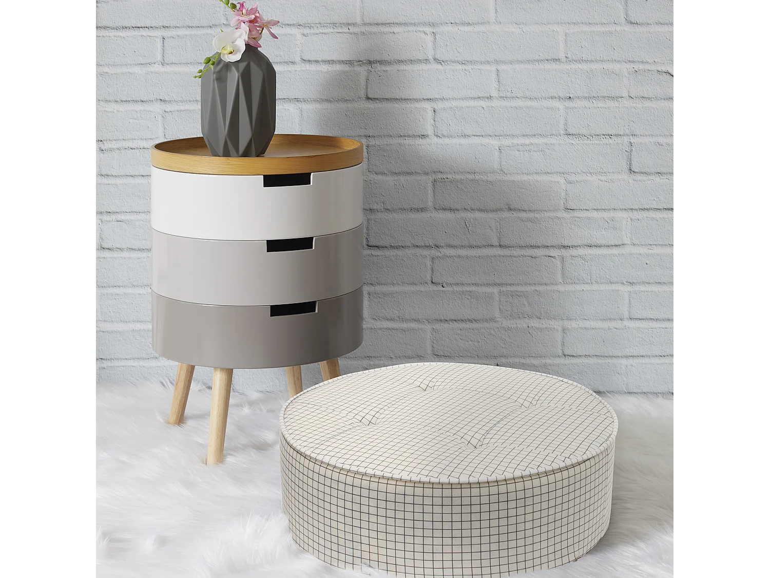 Coussin De Sol Rond Carreaux Diam 50cm - Lot De 2