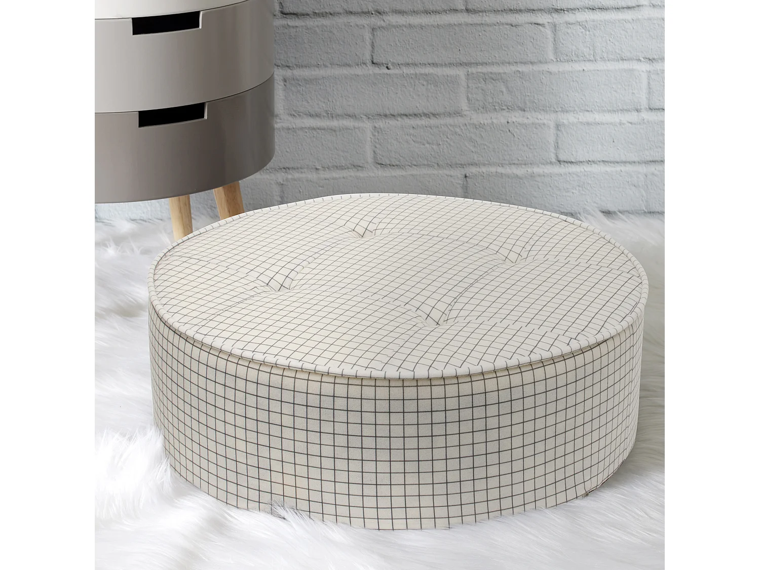 Coussin De Sol Rond Carreaux Diam 50cm - Lot De Out