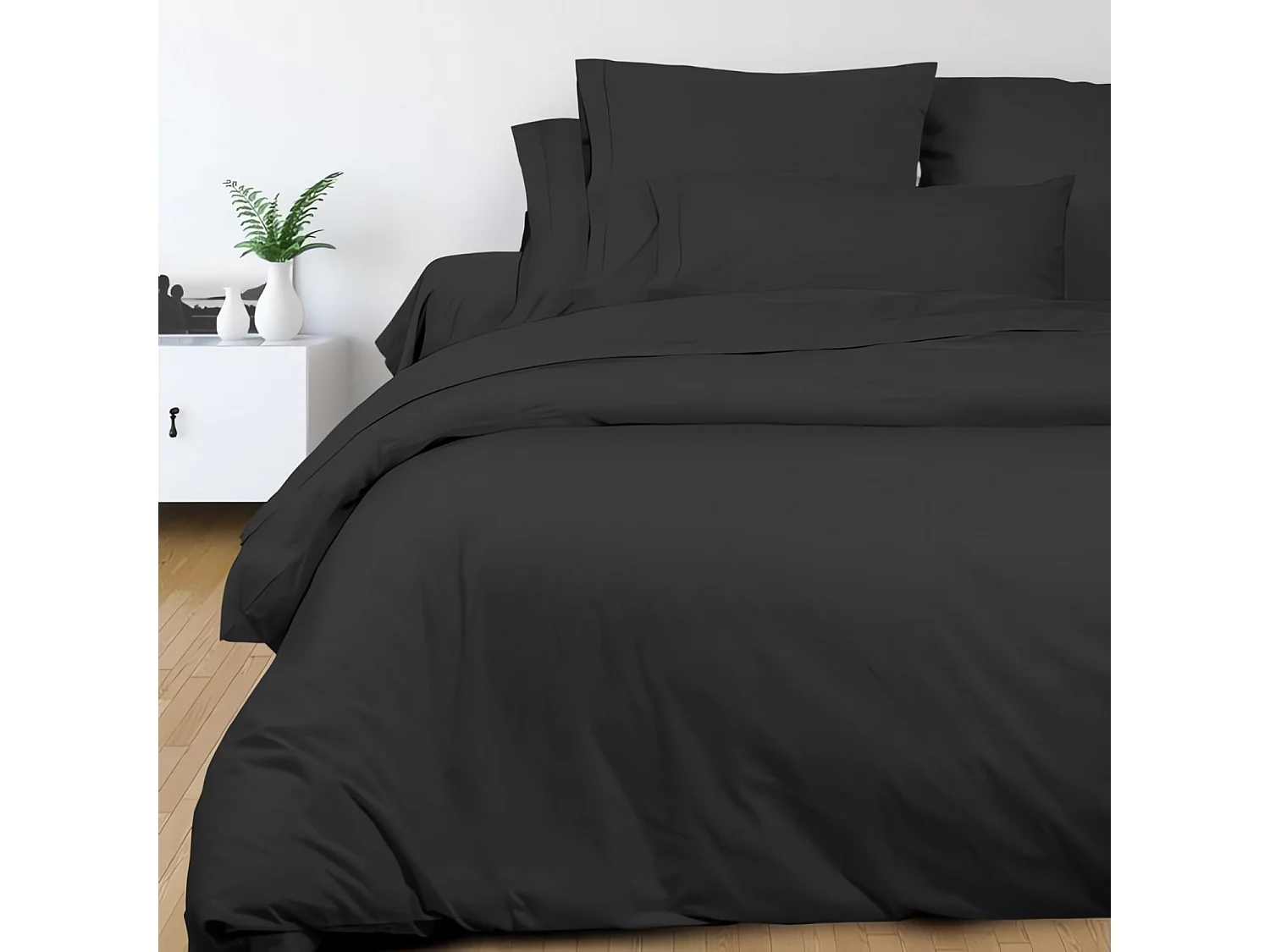 SOLEIL d'OCRE Drap plat Camille - Coton percale - 240 x 300 cm - anthracite