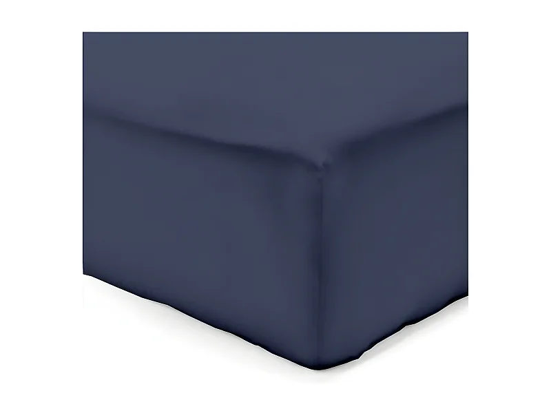 Drap Housse 140x190 cm en Coton 57 Fils - Bleu Marine