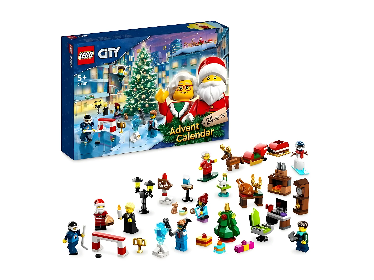 LEGO City 60381 Calendrier de l'Avent 2023, avec 24 Cadeaux dont Figurines du Pere Noël et du Renne, Cadeau de Noël