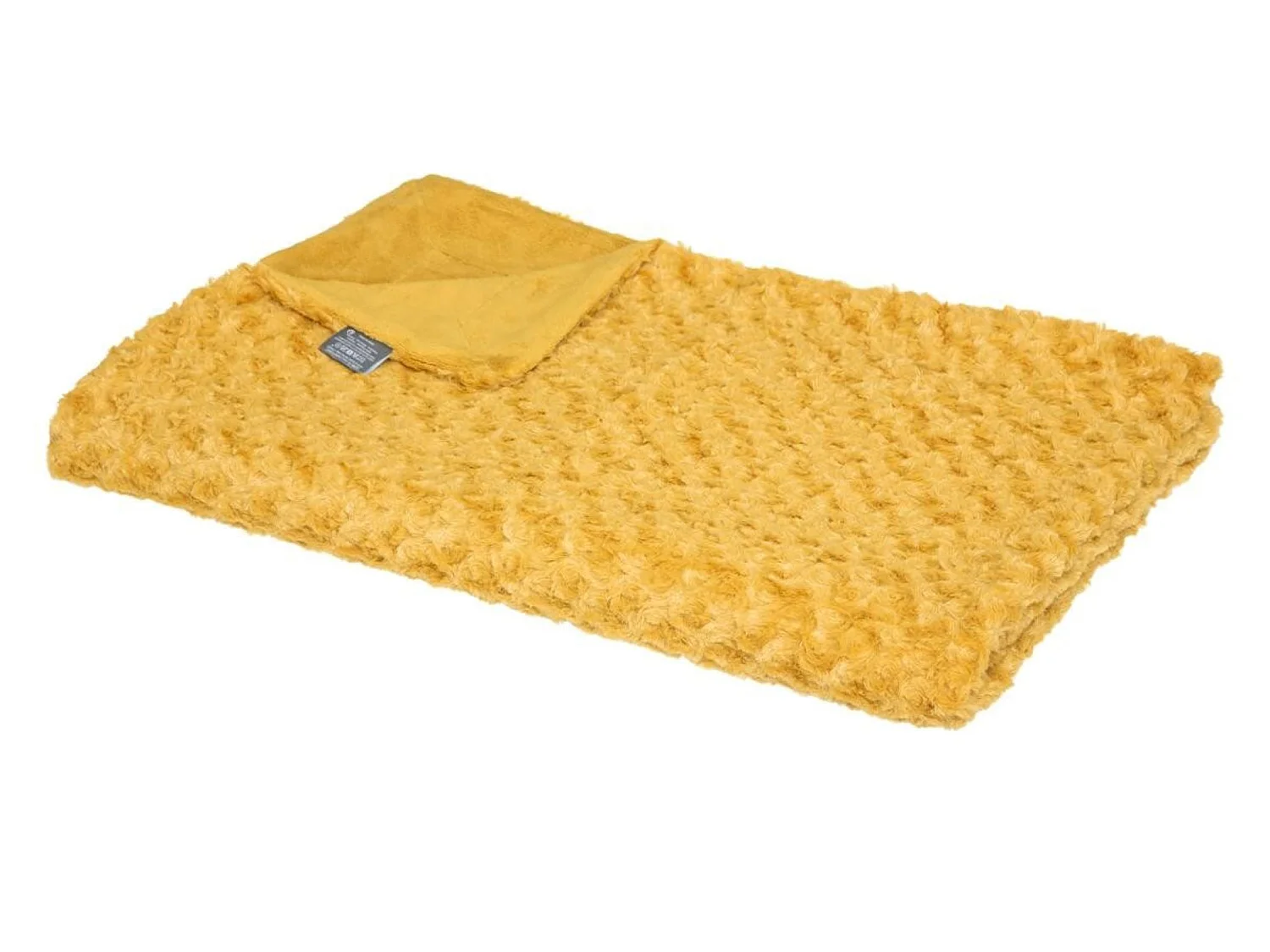 Plaid, couverture en polyester coloris Ocre -  L.  160  x P.  120 x H.  2 cm