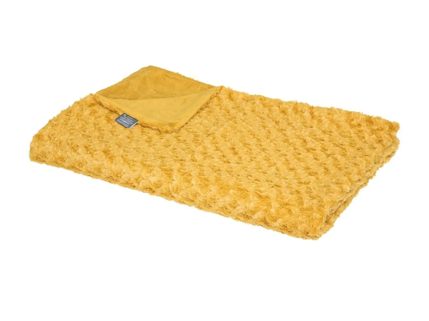 Plaid, couverture en polyester coloris Ocre -  L.  160  x P.  120 x H.  2 cm