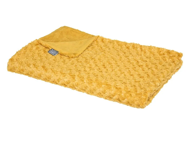 Plaid, couverture en polyester coloris Ocre -  L.  160  x P.  120 x H.  2 cm