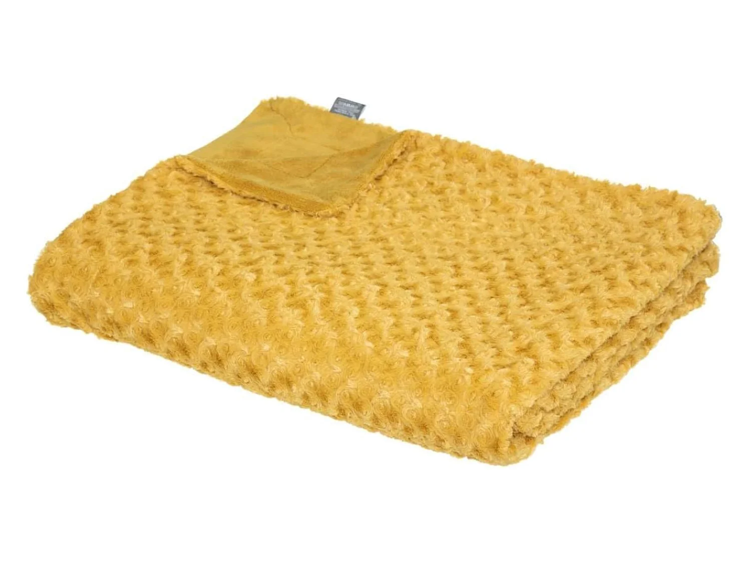 Plaid, couverture en polyester coloris jaune  Ocre -  L.  230  x P.  180  x H.  2 cm