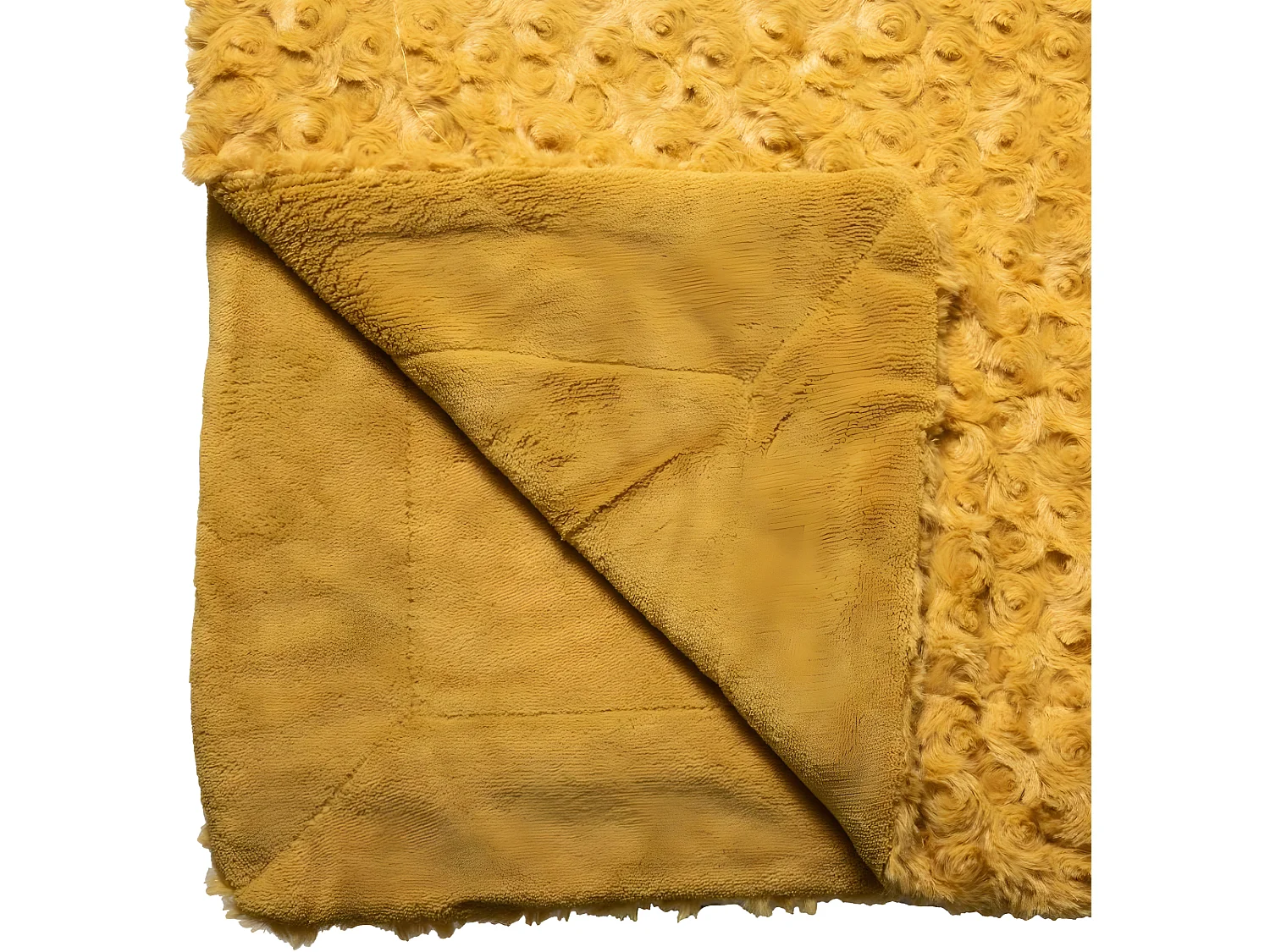 Plaid, couverture en polyester coloris jaune  Ocre -  L.  230  x P.  180  x H.  2 cm