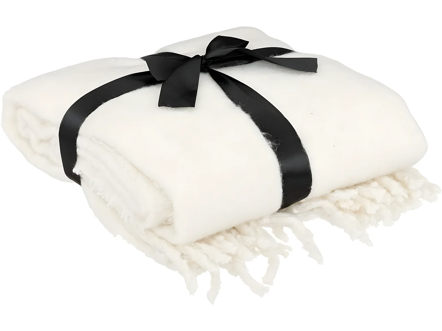 Plaid, couverture en polyester coloris ivoire - L. 180 x P. 130 x H. 0,01 cm