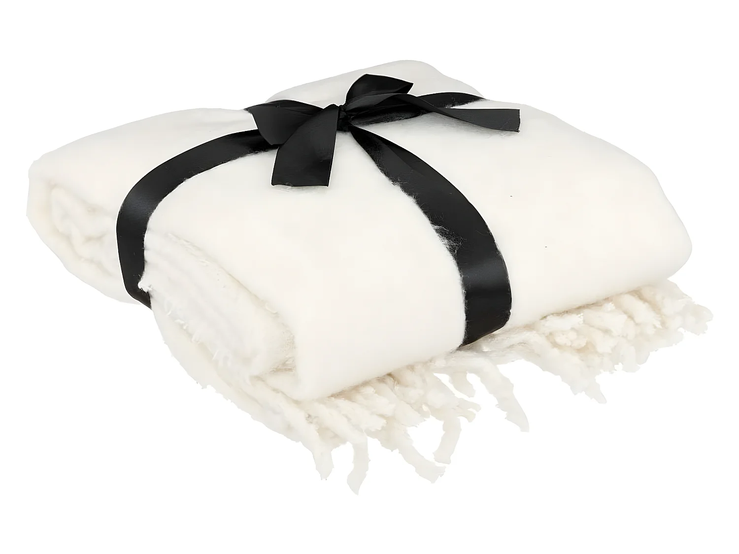 Plaid, couverture en polyester coloris ivoire - L. 180 x P. 130 x H. 0,01 cm