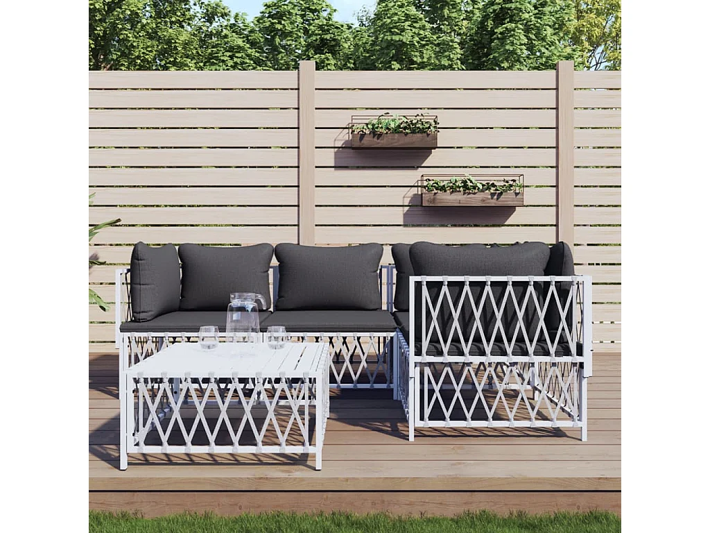 5-tlg. Garten-Lounge-Set mit Kissen Weiß Stahl