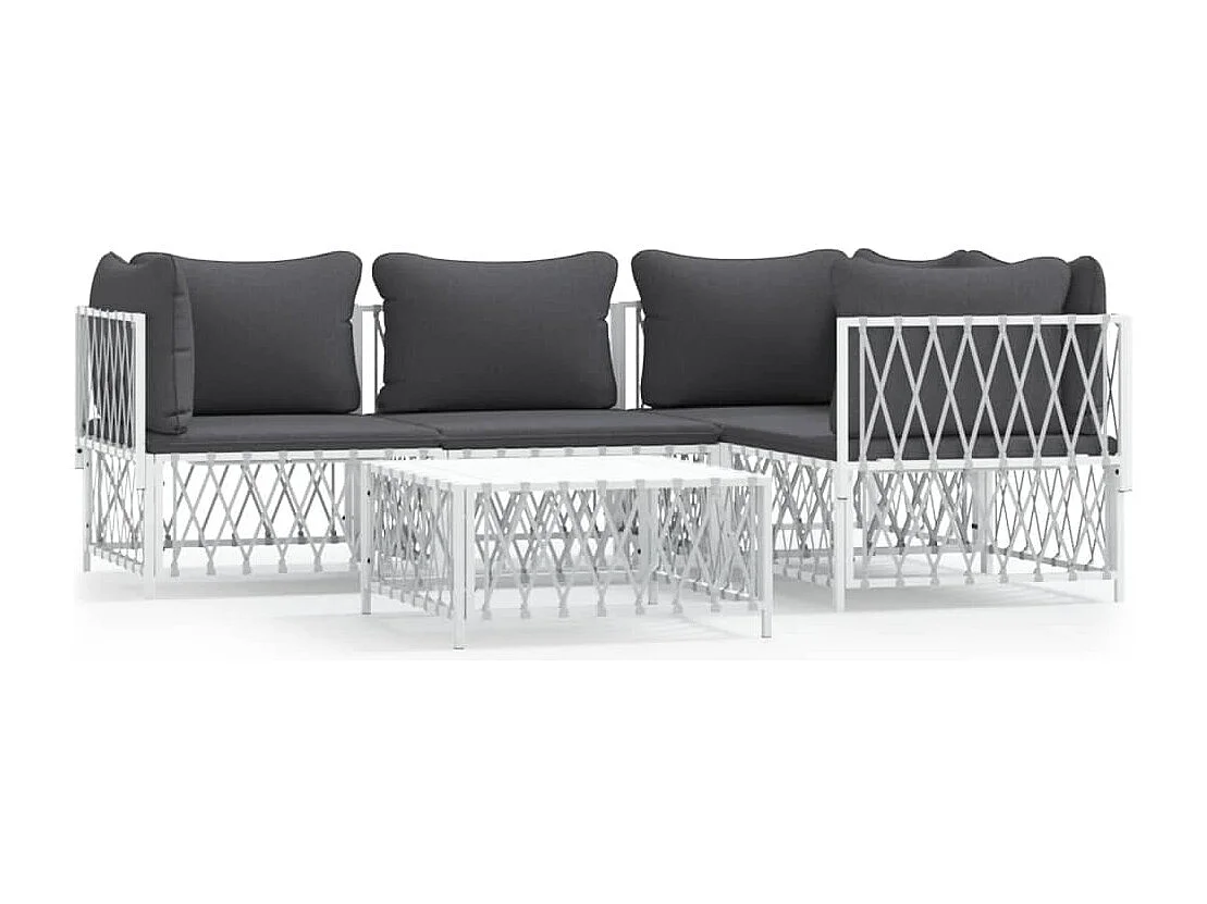 5-tlg. Garten-Lounge-Set mit Kissen Weiß Stahl