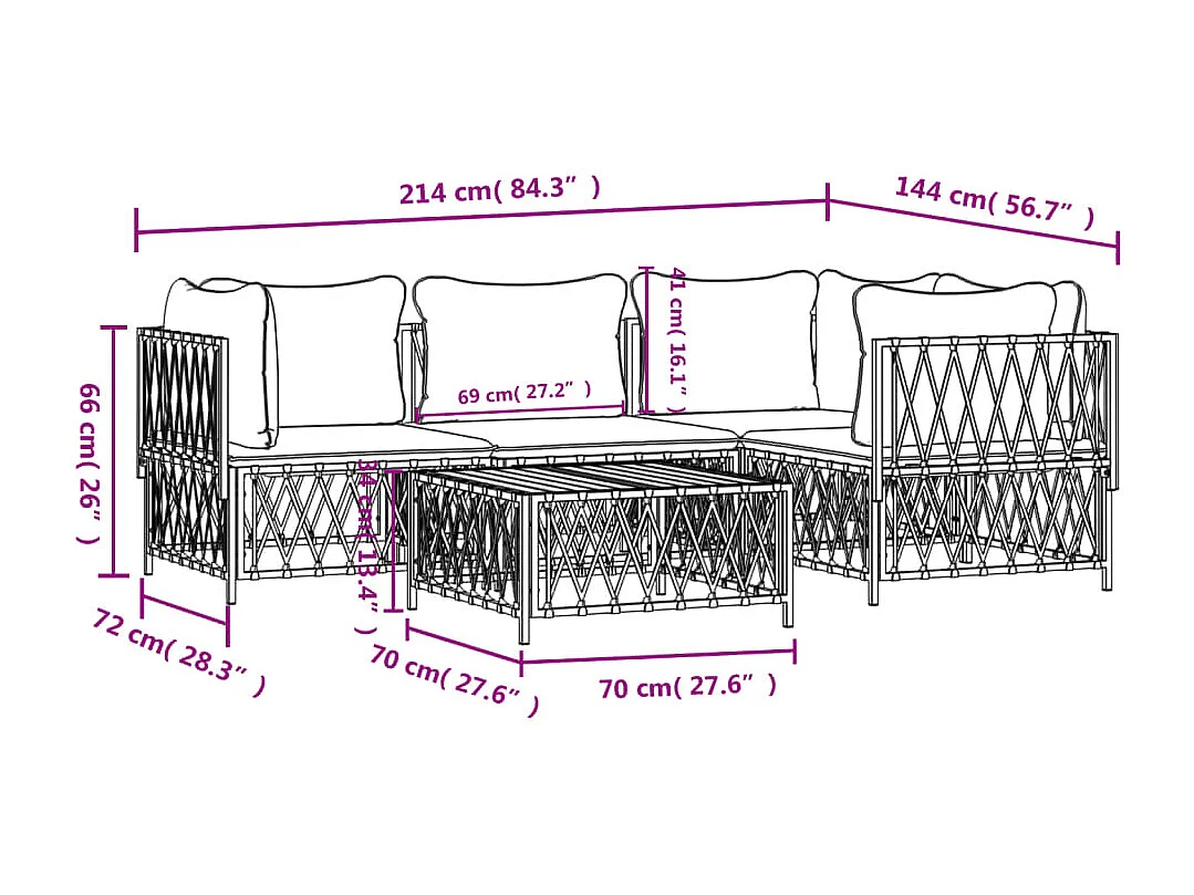 5-tlg. Garten-Lounge-Set mit Kissen Weiß Stahl