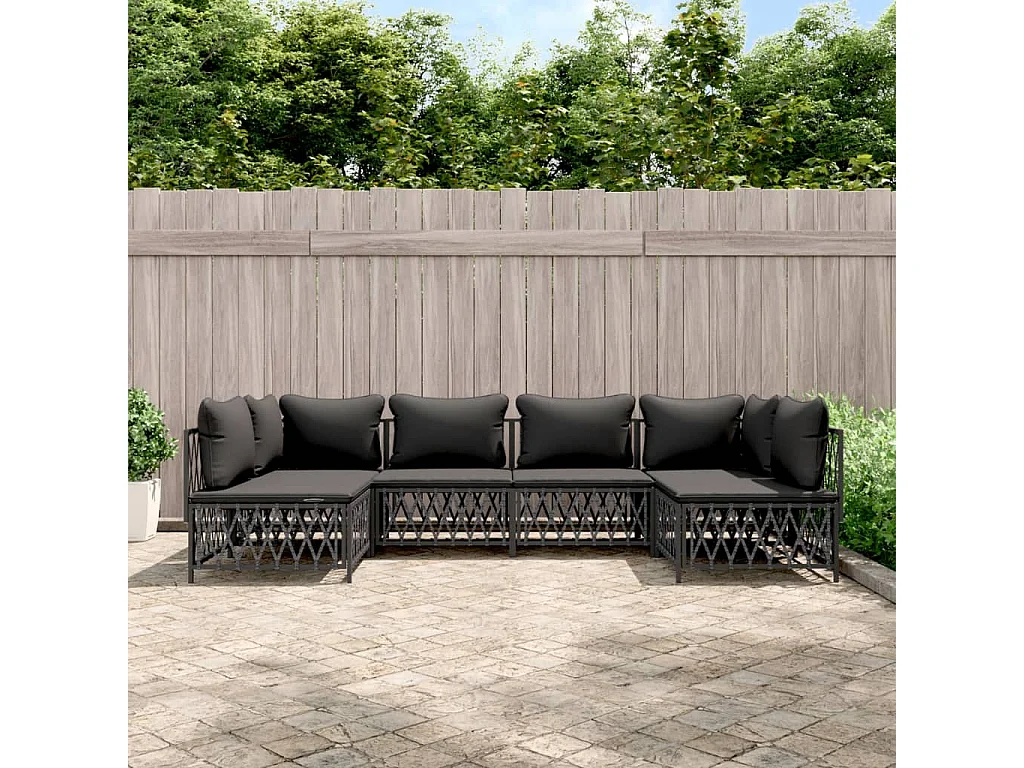 6 pcs conjunto lounge de jardim com almofadões aço antracite
