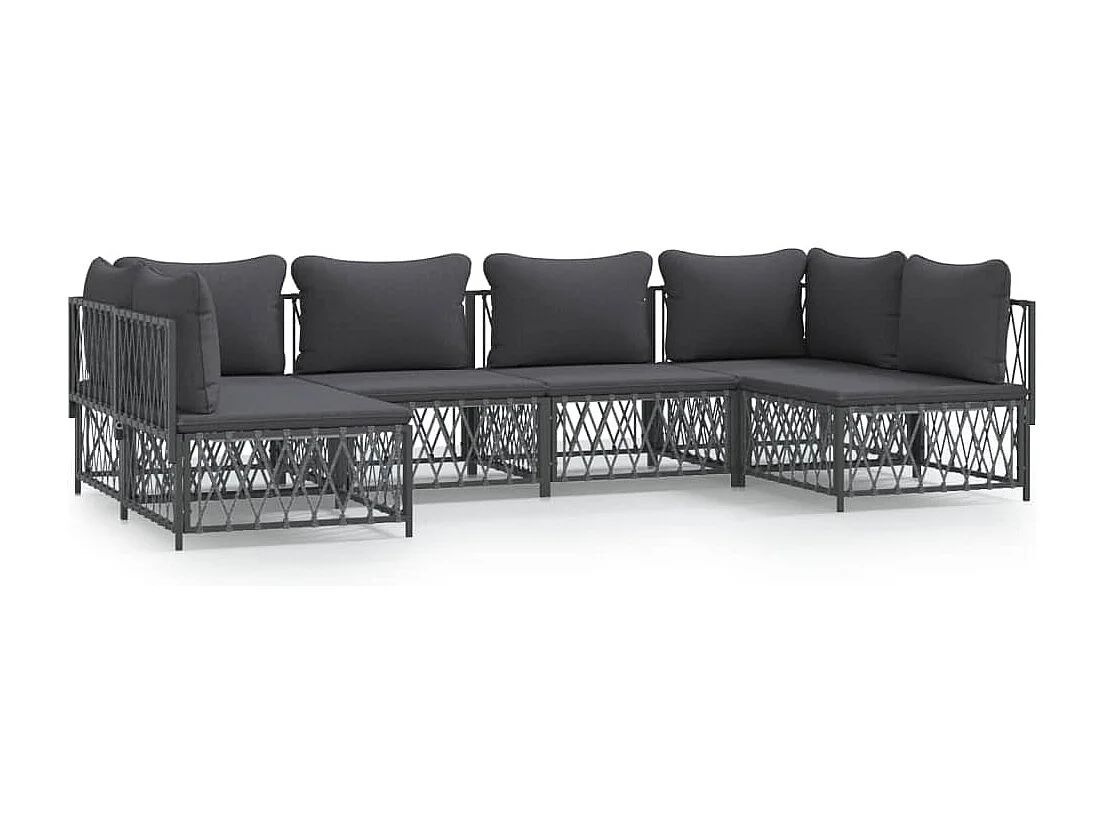 6 pcs conjunto lounge de jardim com almofadões aço antracite