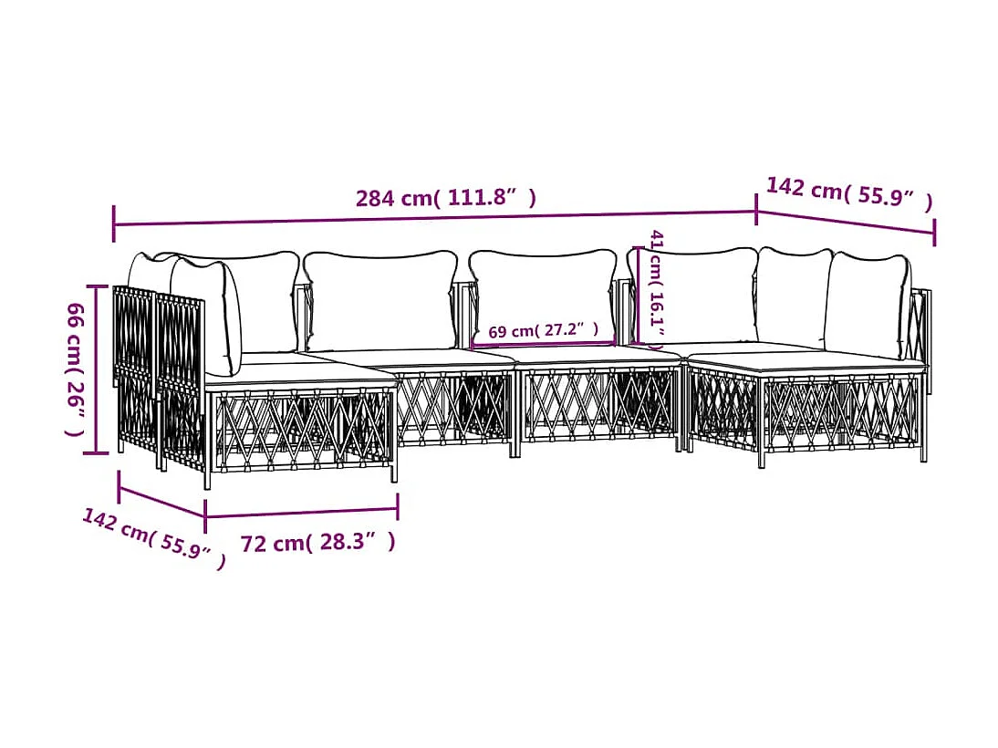 6 pcs conjunto lounge de jardim com almofadões aço antracite