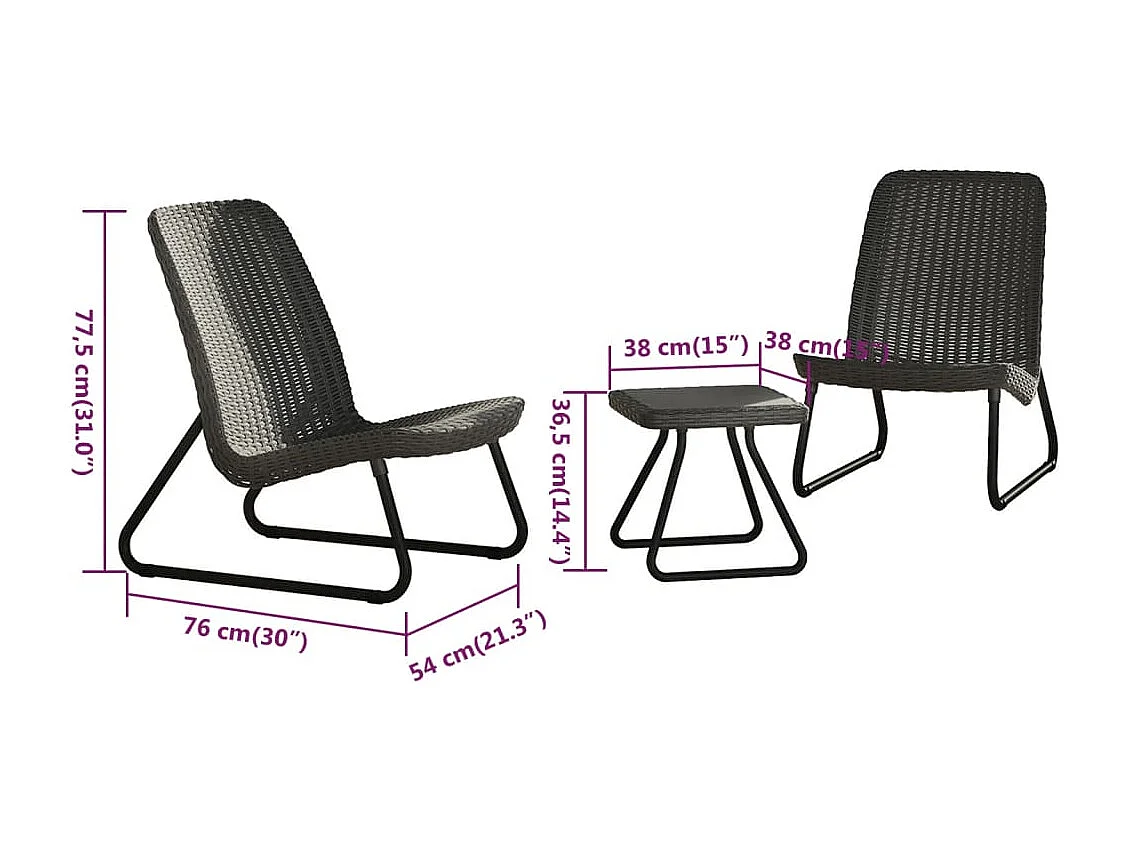 Salon de jardin 3 pcs Rio Graphite