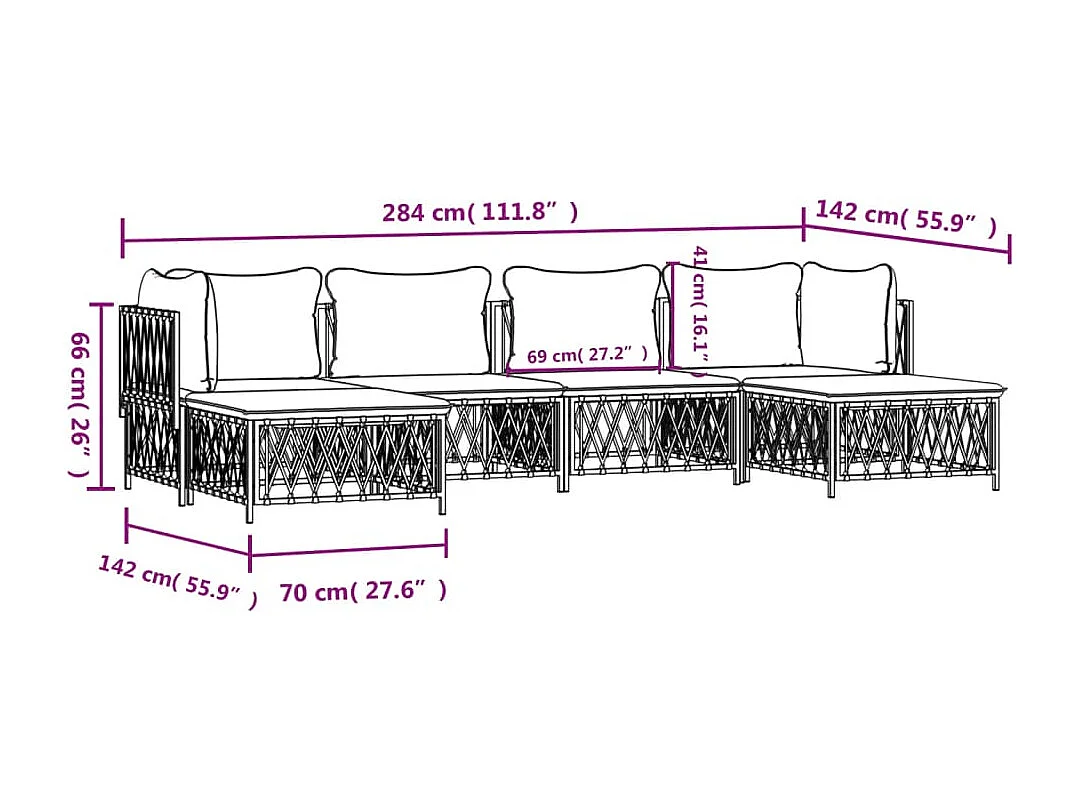 6-tlg. Garten-Lounge-Set mit Kissen Weiß Stahl