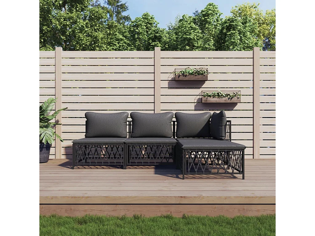 4-tlg. Garten-Lounge-Set mit Kissen Anthrazit Stahl