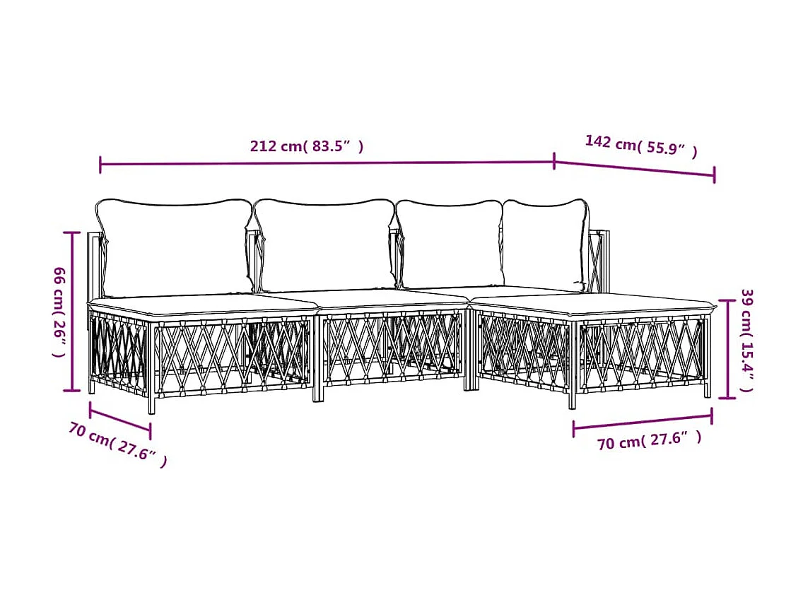 4-tlg. Garten-Lounge-Set mit Kissen Anthrazit Stahl