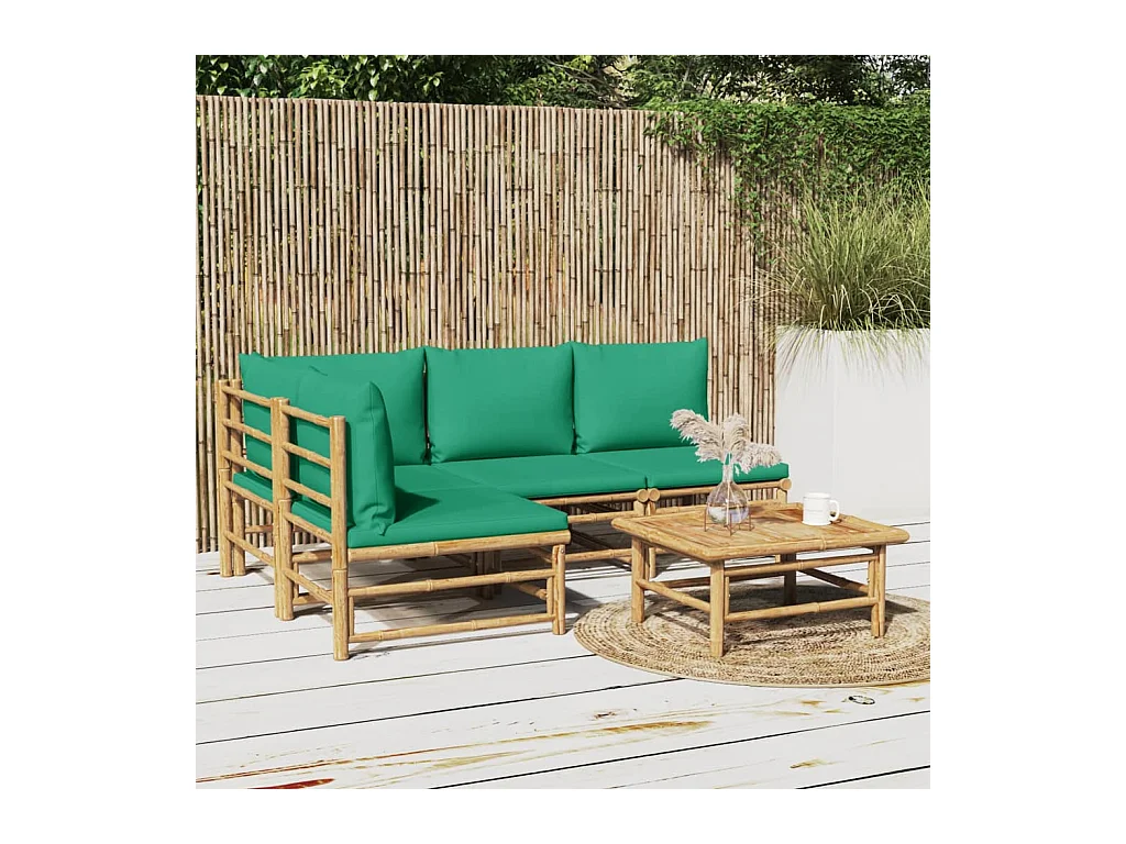 Salon de jardin 5 pcs avec coussins vert bambou