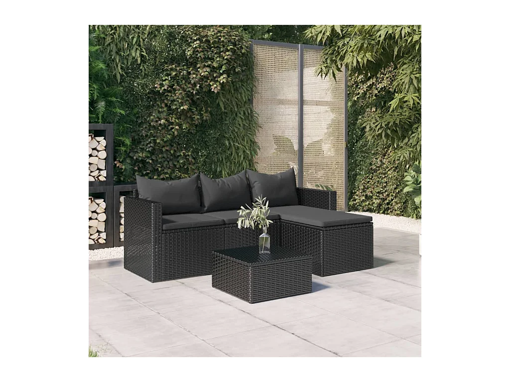 Garten-Lounge-Set Schwarz Poly Rattan
