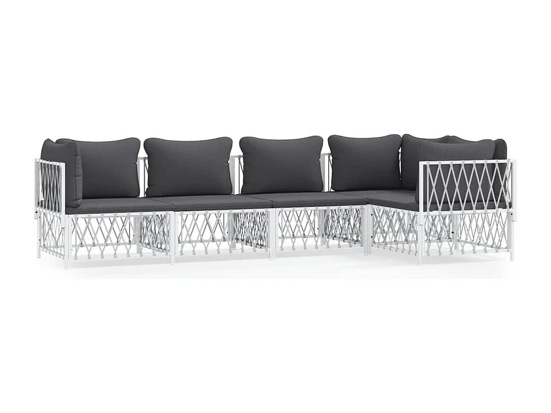 5 pcs conjunto lounge de jardim com almofadões aço branco