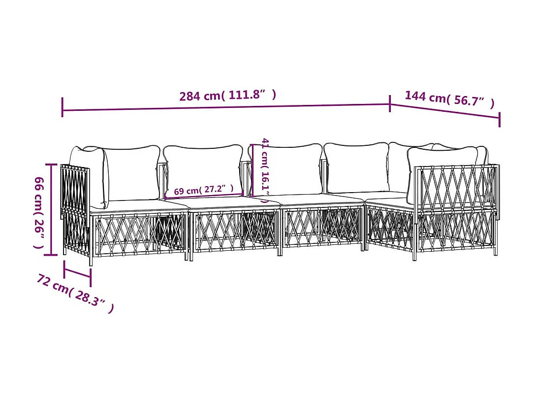 5 pcs conjunto lounge de jardim com almofadões aço branco