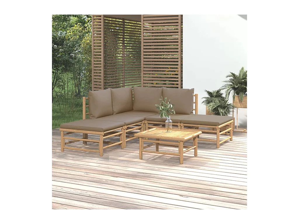 Salon de jardin 6 pcs avec coussins taupe bambou