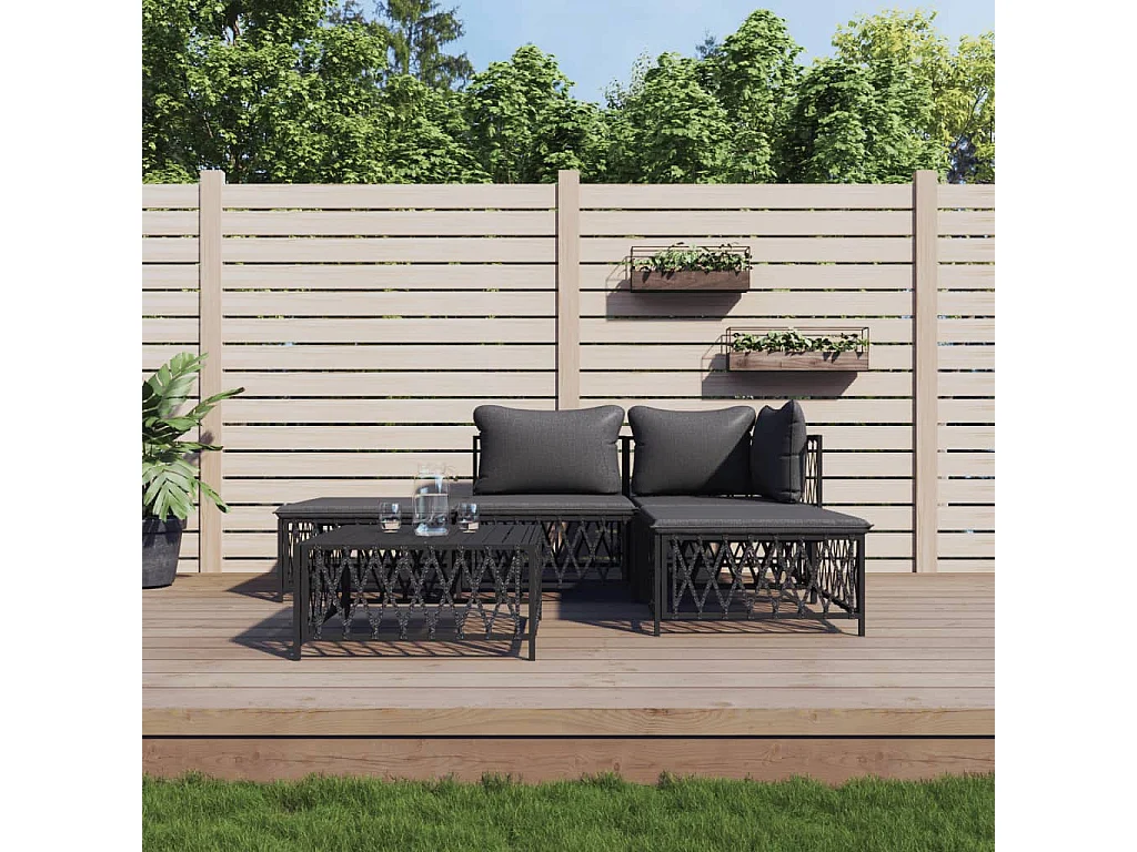 5-delige Loungeset met kussens staal antracietkleurig