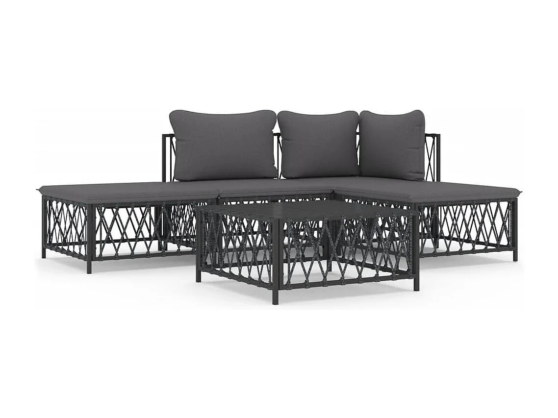 5-delige Loungeset met kussens staal antracietkleurig