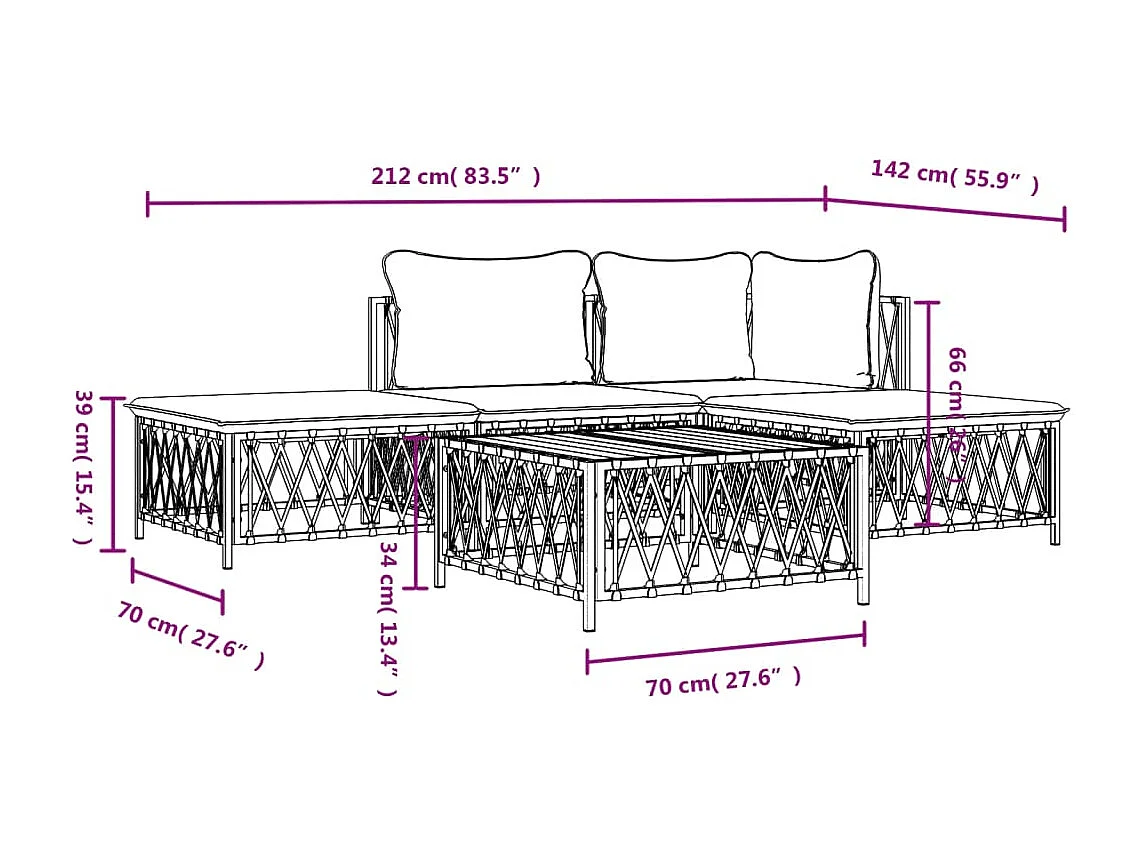 5-delige Loungeset met kussens staal antracietkleurig