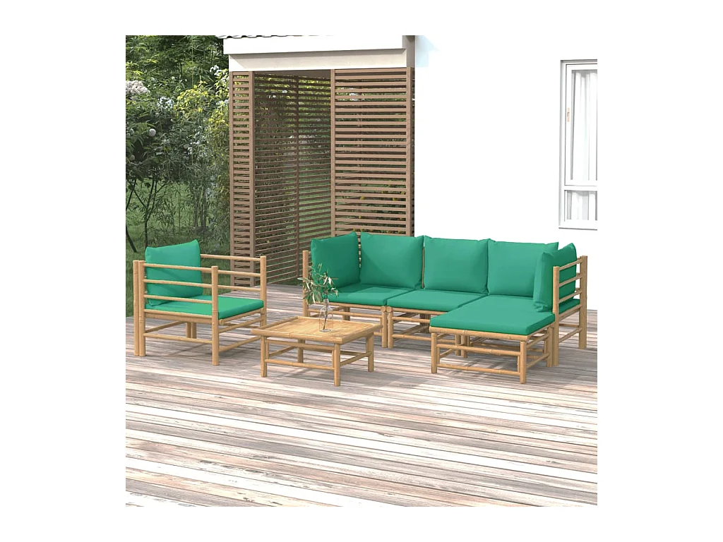 Salon de jardin 6 pcs avec coussins vert bambou