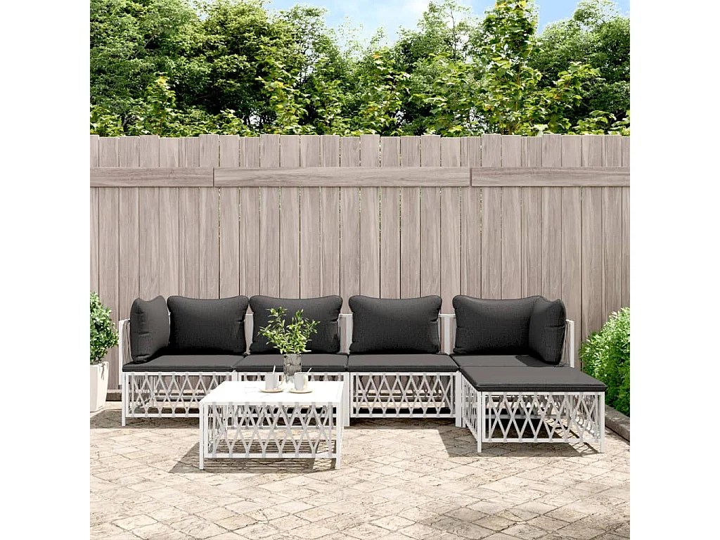 6-tlg. Garten-Lounge-Set mit Kissen Weiß Stahl