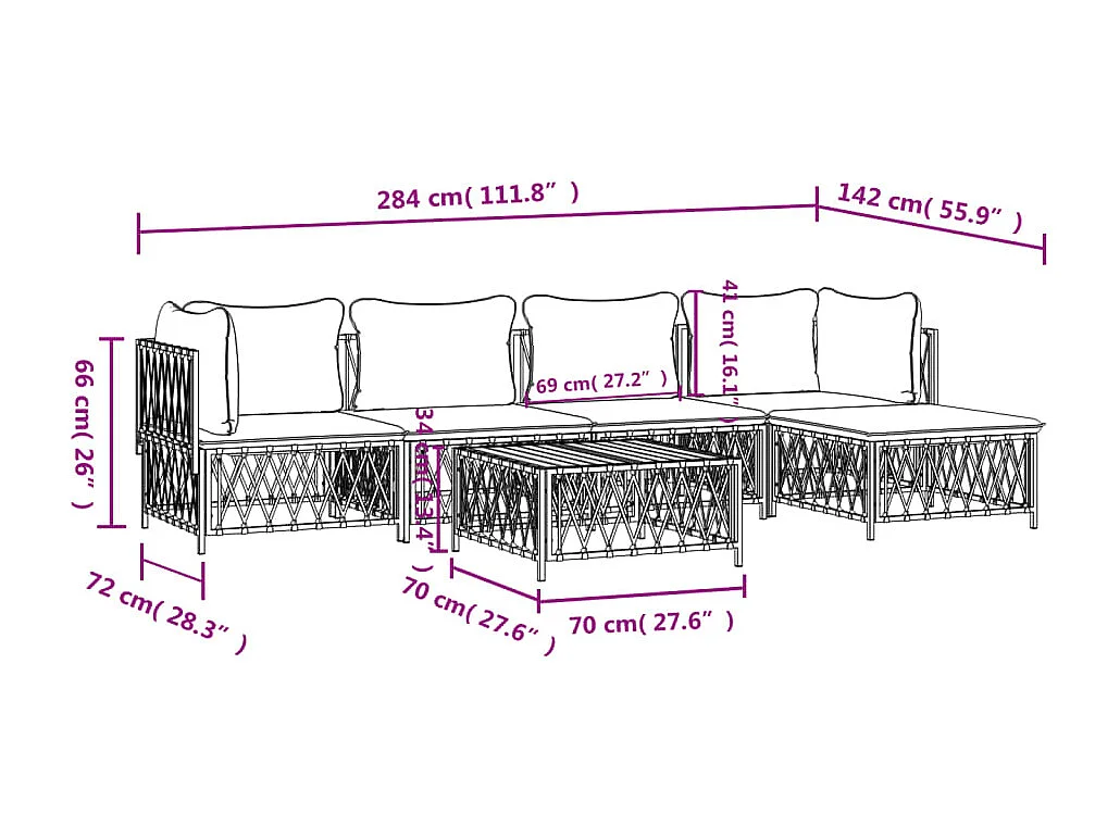 6-tlg. Garten-Lounge-Set mit Kissen Weiß Stahl