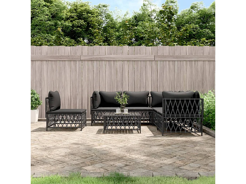 Salon de jardin avec coussins 6 pcs anthracite acier