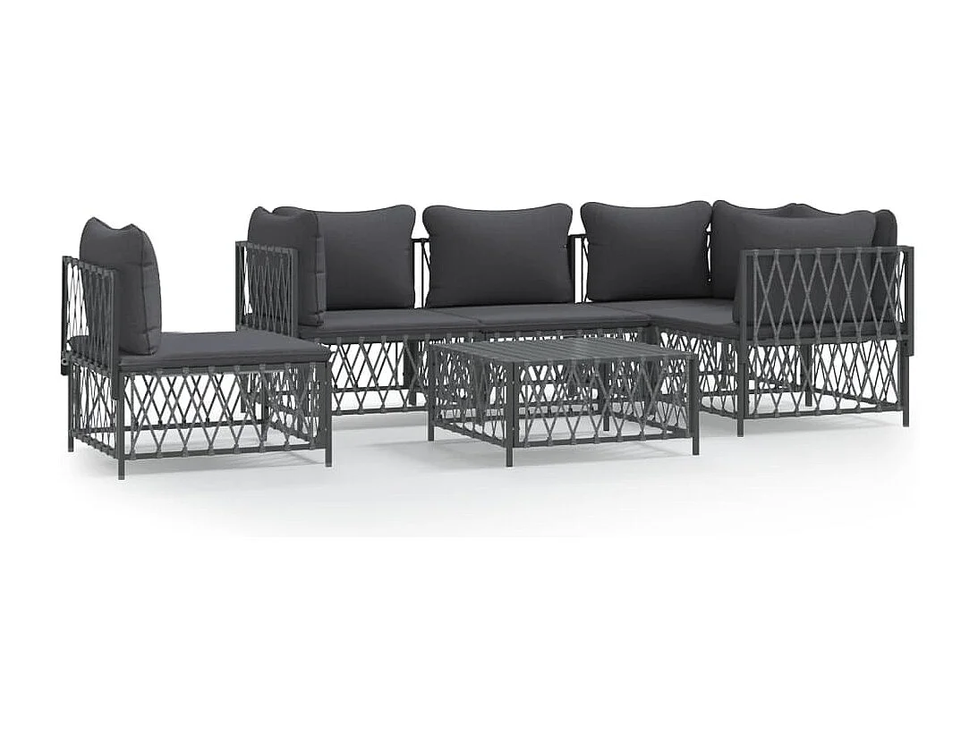 Salon de jardin avec coussins 6 pcs anthracite acier