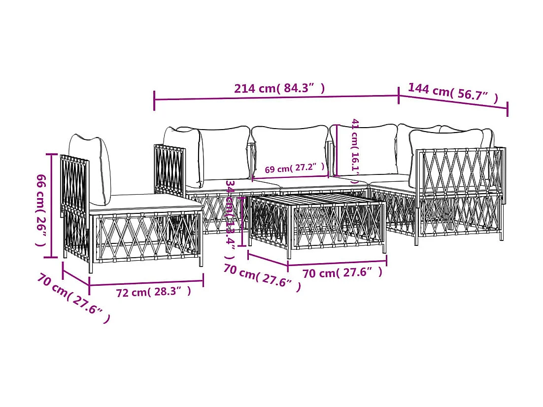 Salon de jardin avec coussins 6 pcs anthracite acier