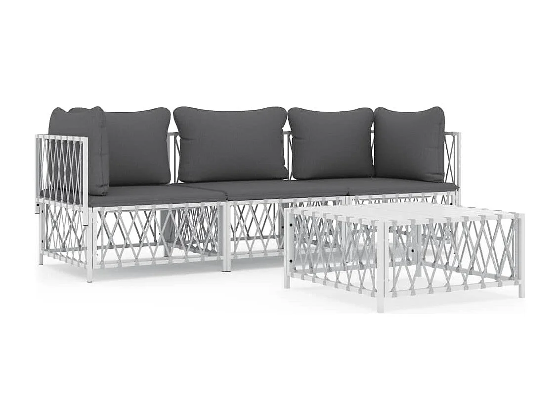 4 pcs conjunto lounge de jardim com almofadões aço branco