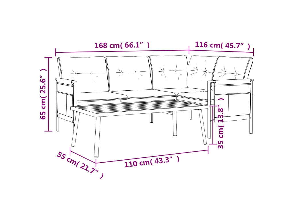 Set Salotto da Giardino 2 pz in Acciaio Antracite