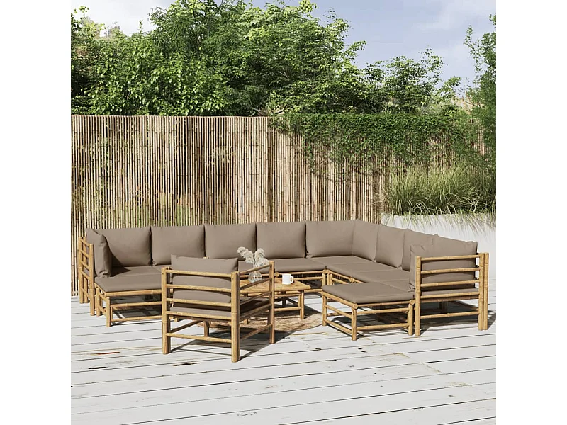 12-tlg. Garten-Lounge-Set mit Kissen Taupe Bambus
