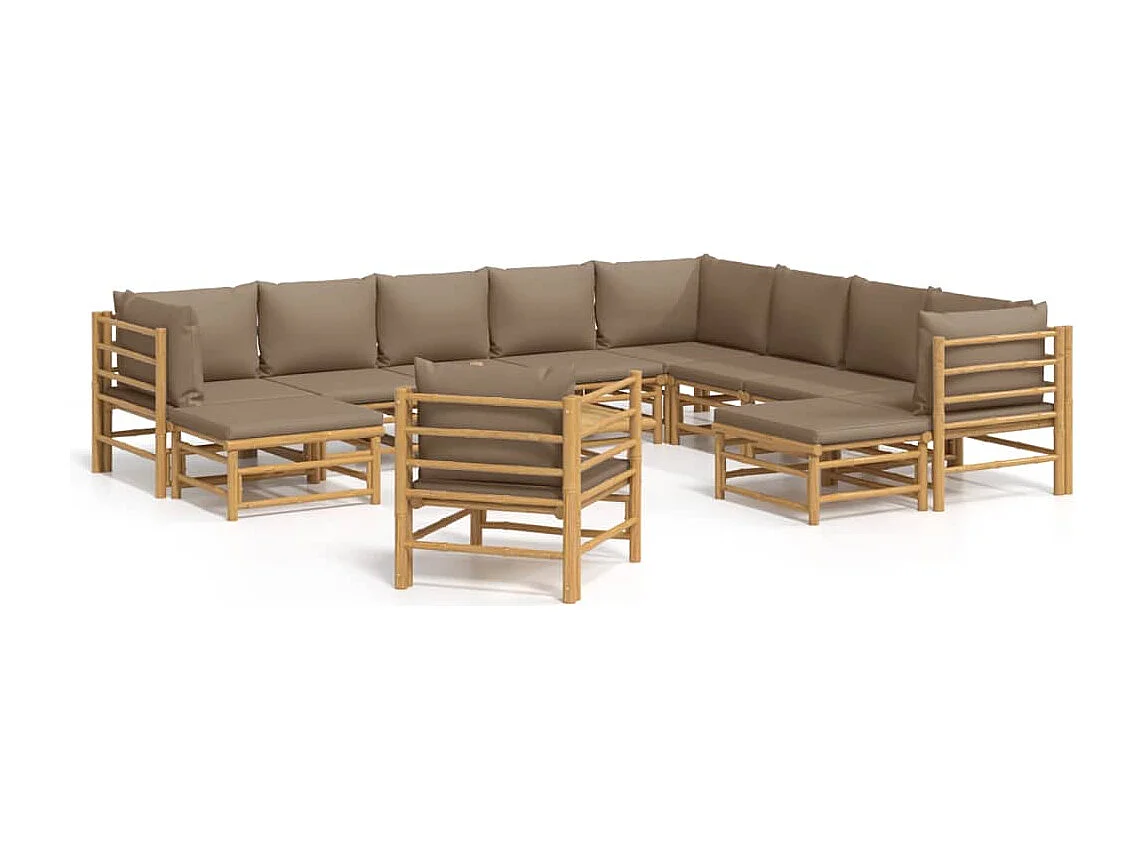 Salon de jardin 12 pcs avec coussins taupe bambou