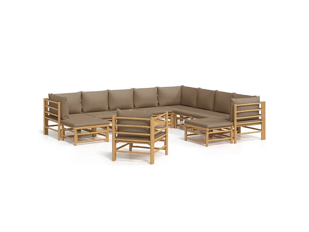 12-tlg. Garten-Lounge-Set mit Kissen Taupe Bambus